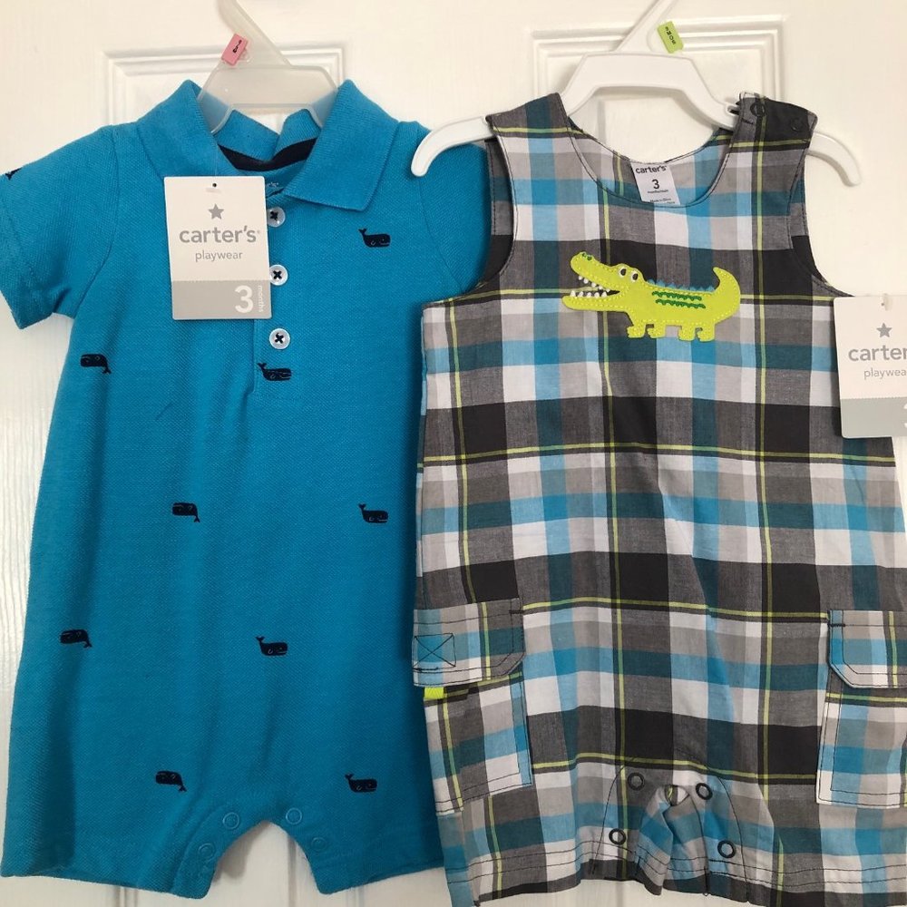 Carter's Whale Romper & Plaid Overalls 3m *NWT*